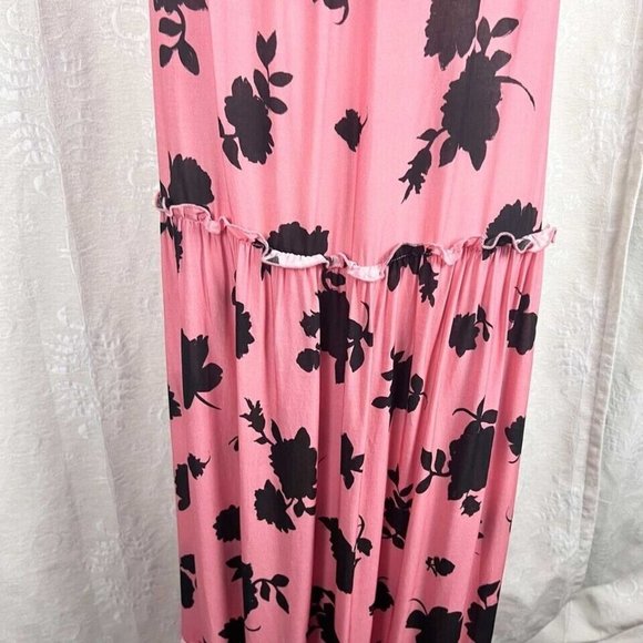 Kate Spade halter cover up maxi dress open back pink/black floral ruffles Small - Picture 7 of 7